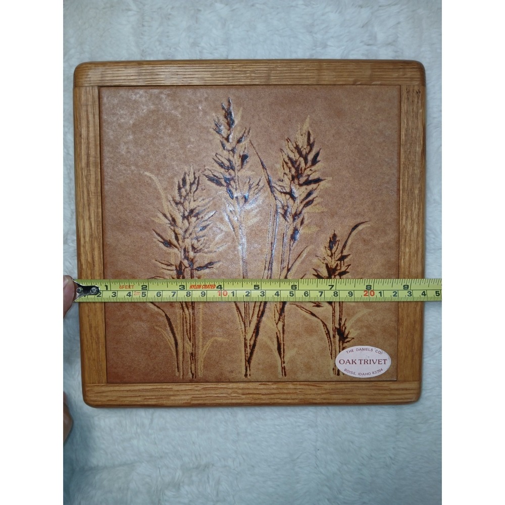 Ceramic Oak Trim The Daniel's Co.  Trivet Earth Color Wheat Hot Plate/ Decor MCM - Picture 3 of 11